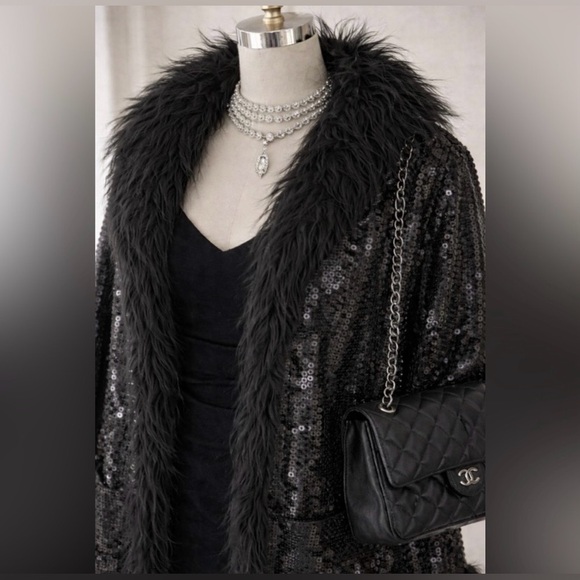 🔥 Betsey Johnson Sequin Penny Lane Fur Jacket - Picture 2 of 5